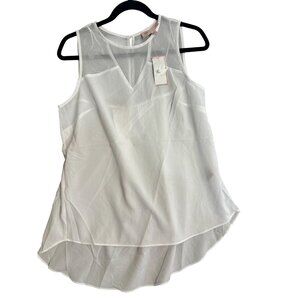 Philosophy Womens White Sleeveless V-Neck Sheer High-Low Blouse M
